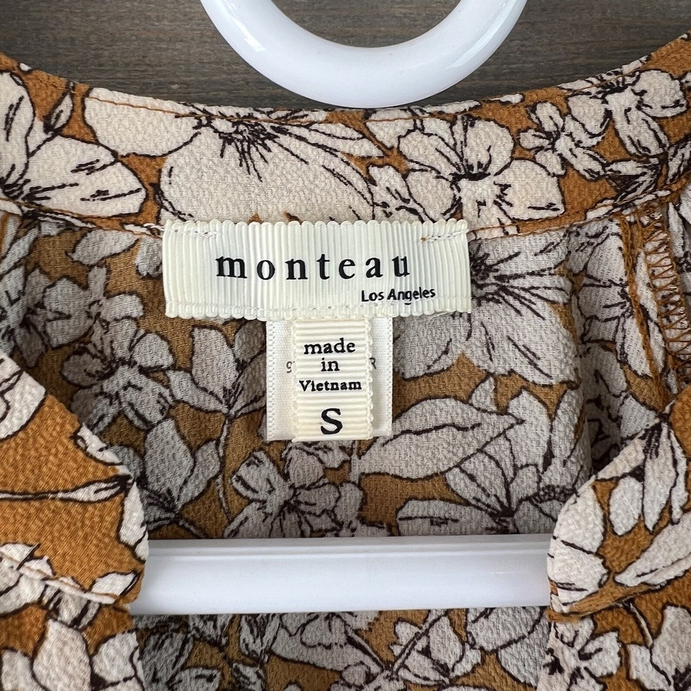 Monteau Womens Shirt Short Sleeve Button Up Vneck Blouse Floral Size Small - Picture 5 of 7